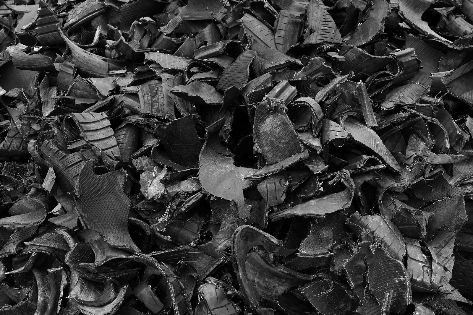 Close-up of shredded tyre rubber