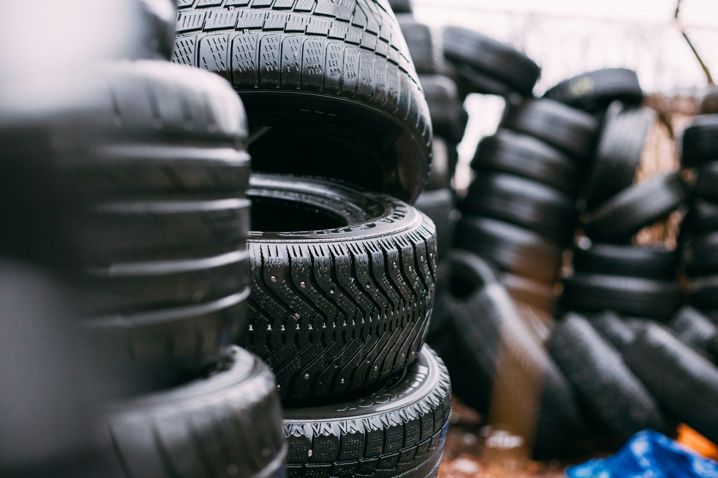 Pile of used car tyres